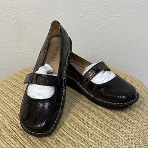 Alegria Black/Olive Snake Pattern Comfort Mary Janes, Leather, Eu 41, US 10.5/11